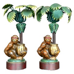 Vintage Coastal Painted Monkey Kerzenständer - ein Paar