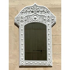 Vintage Coastal Painted Tramp Art Mirror