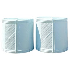 Vintage Coastal Pale Blue Lacquered Pencil Reed Side Tables - a Pair