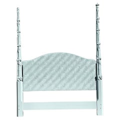 Vintage Coastal Pale Blue Lacquered Woven Rattan Queen Headboard