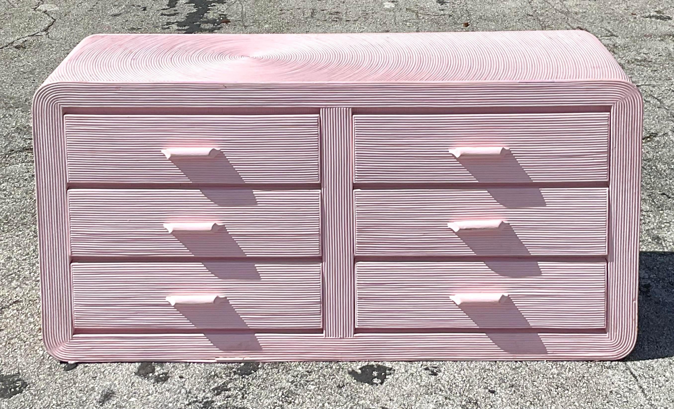 Philippine Vintage Coastal Pale Pink Pencil Reed Waterfall Dresser