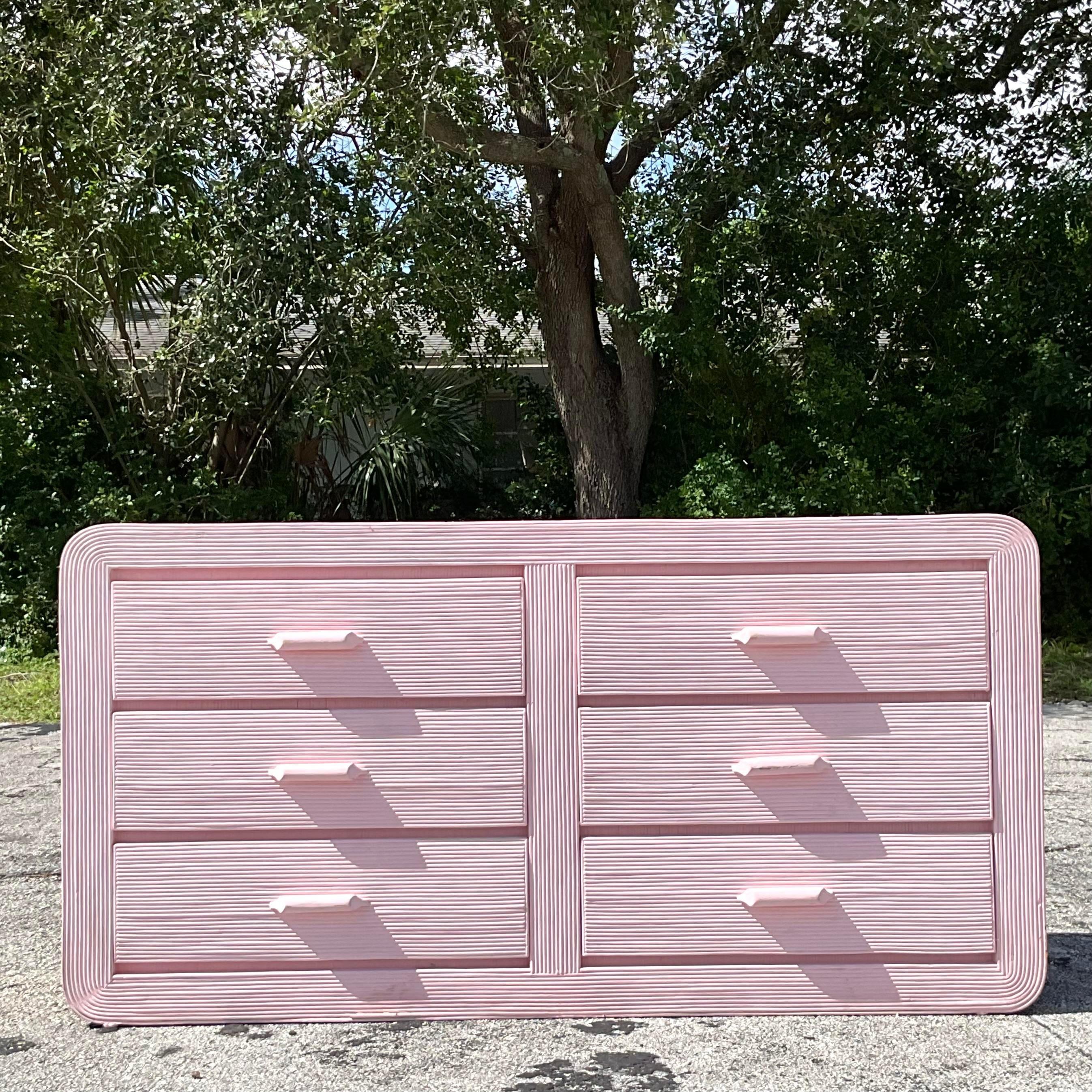 20th Century Vintage Coastal Pale Pink Pencil Reed Waterfall Dresser