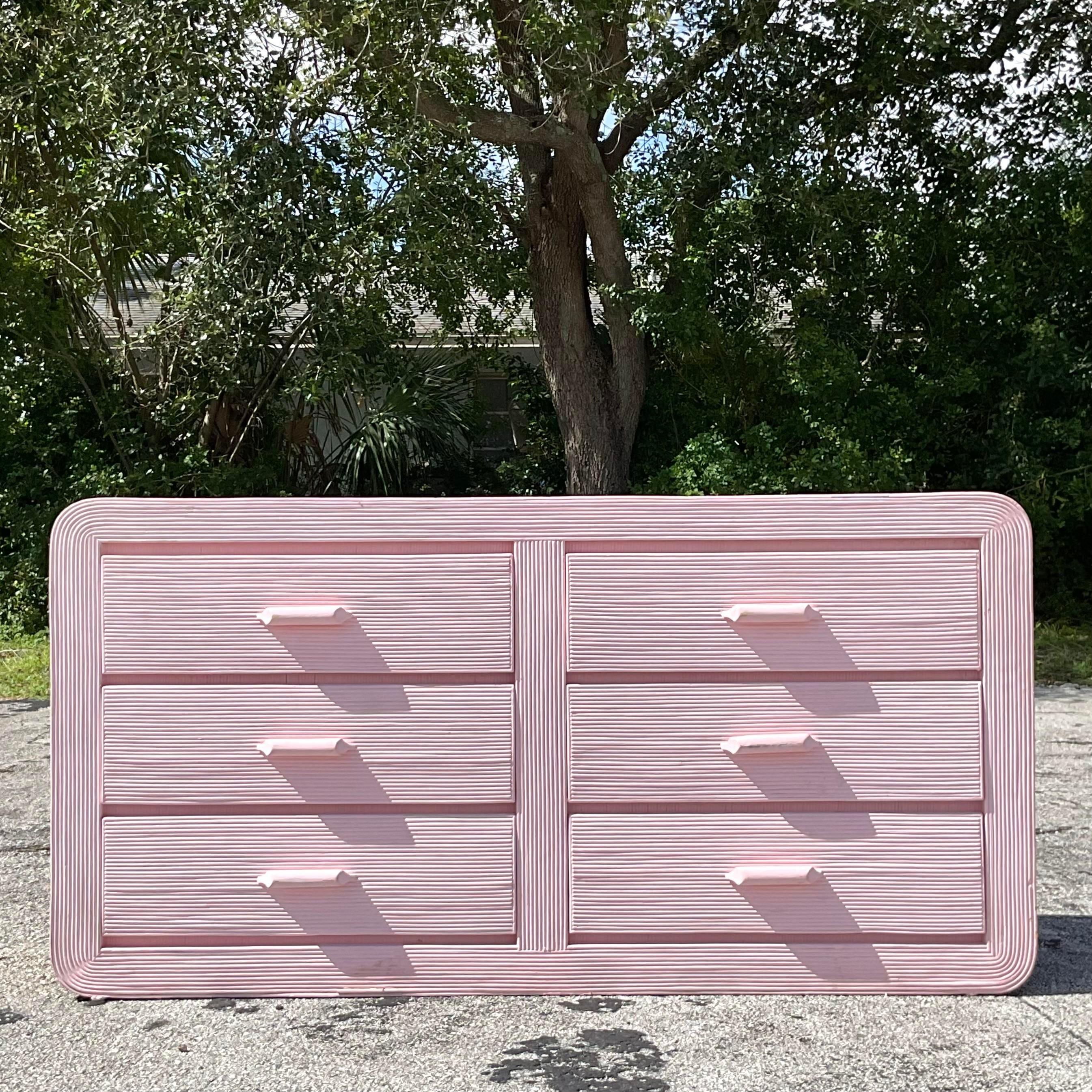 Vintage Coastal Pale Pink Pencil Reed Waterfall Dresser 1
