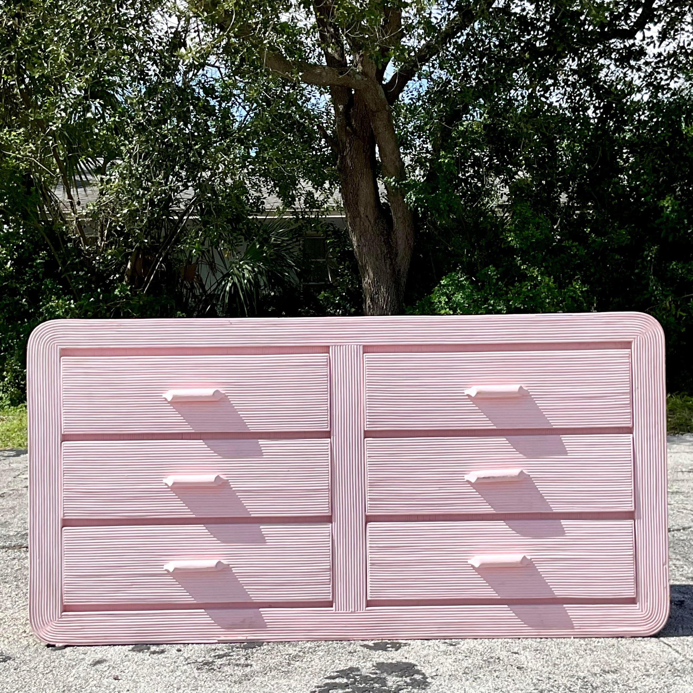 Vintage Coastal Pale Pink Pencil Reed Waterfall Dresser 3