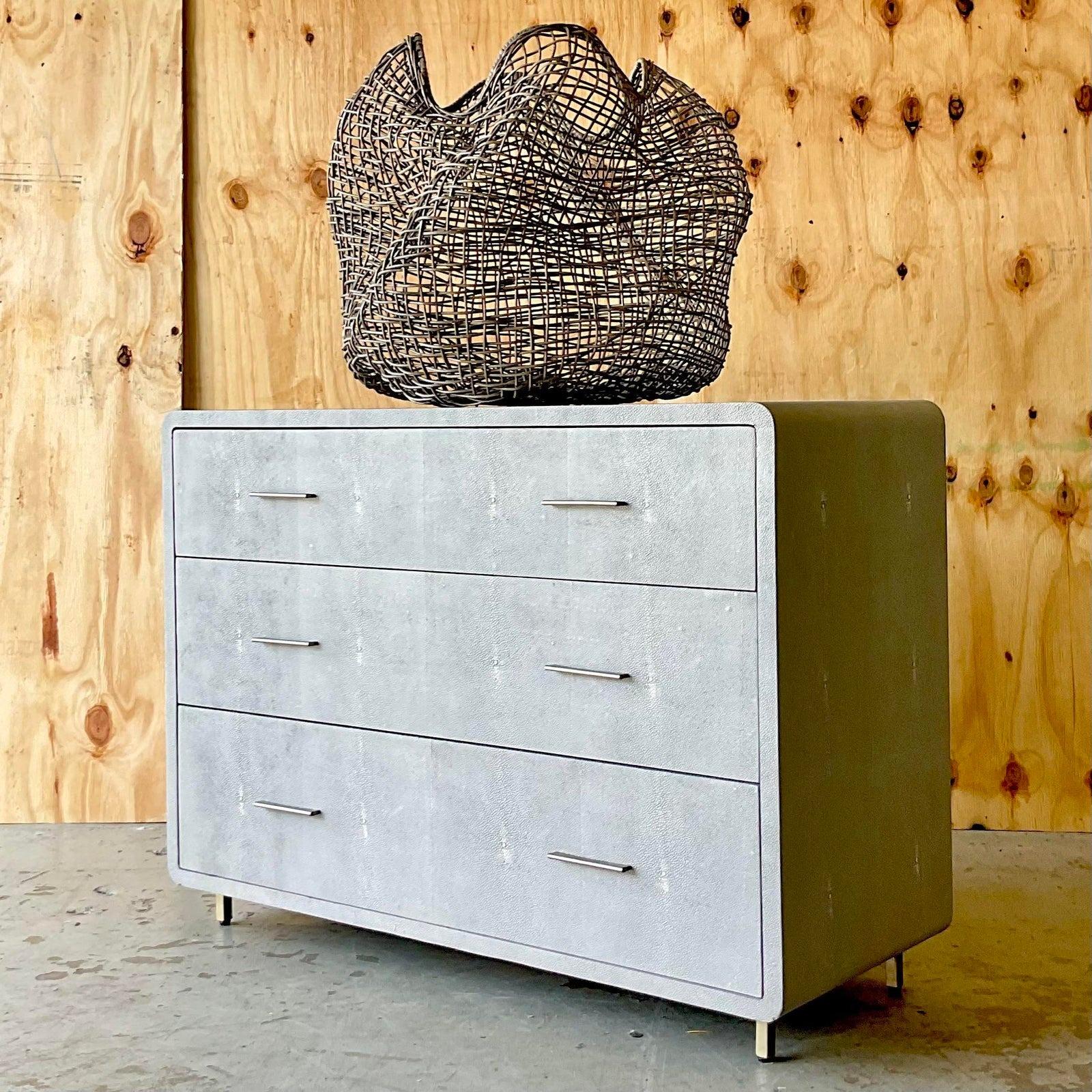 Vintage Coastal Palecek “Andora” Woven Rattan Biomorphic Basket In Good Condition For Sale In west palm beach, FL