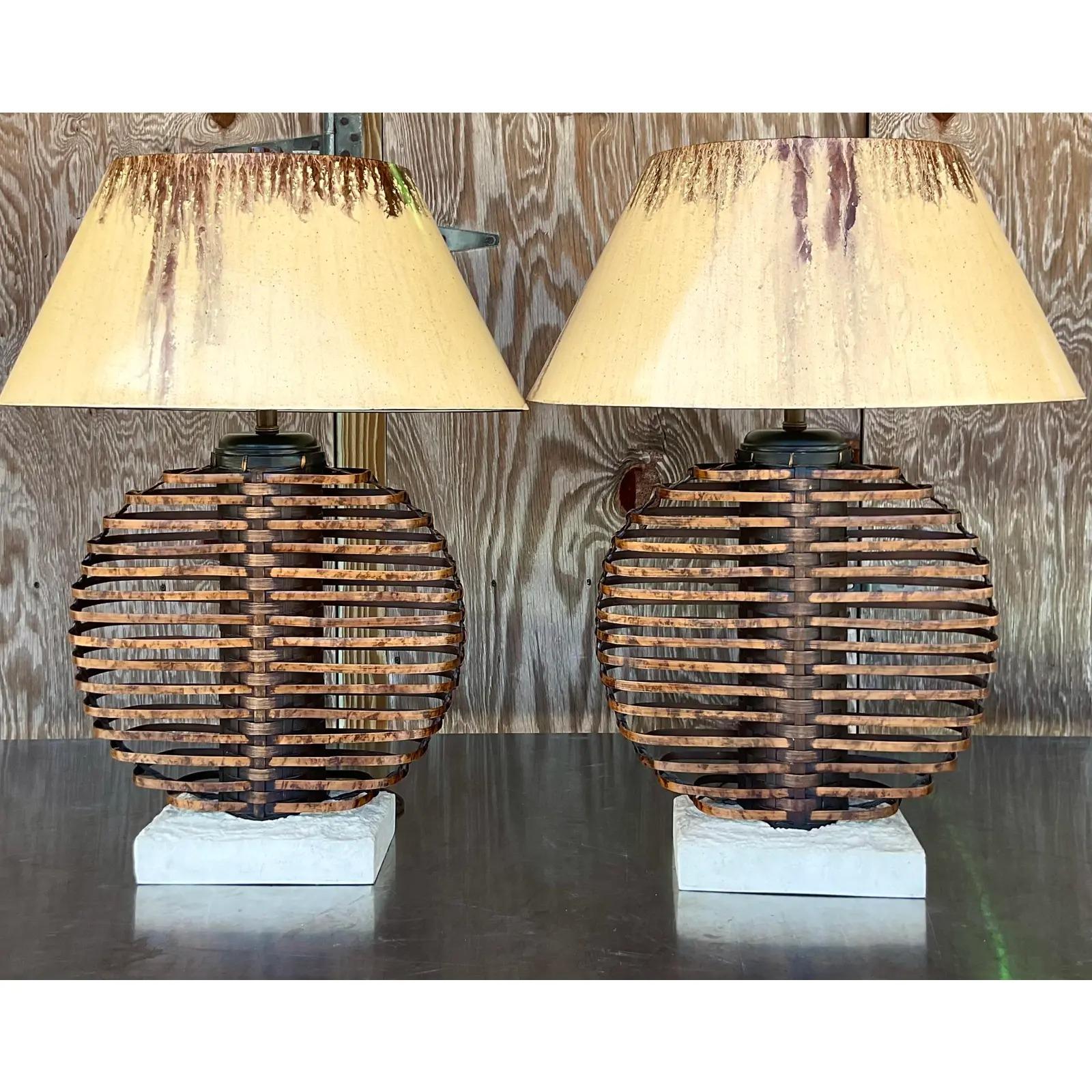 Vintage Coastal Palecek Bamboo Table Lamps, a Pair In Good Condition In west palm beach, FL