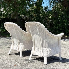 Vintage Coastal Palecek Diamond Weave Lounge Chairs - a Pair