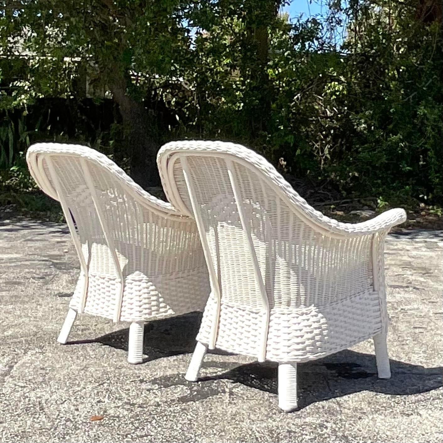 Vintage Coastal Palecek Diamond Weave Lounge Chairs - a Pair In Good Condition In west palm beach, FL