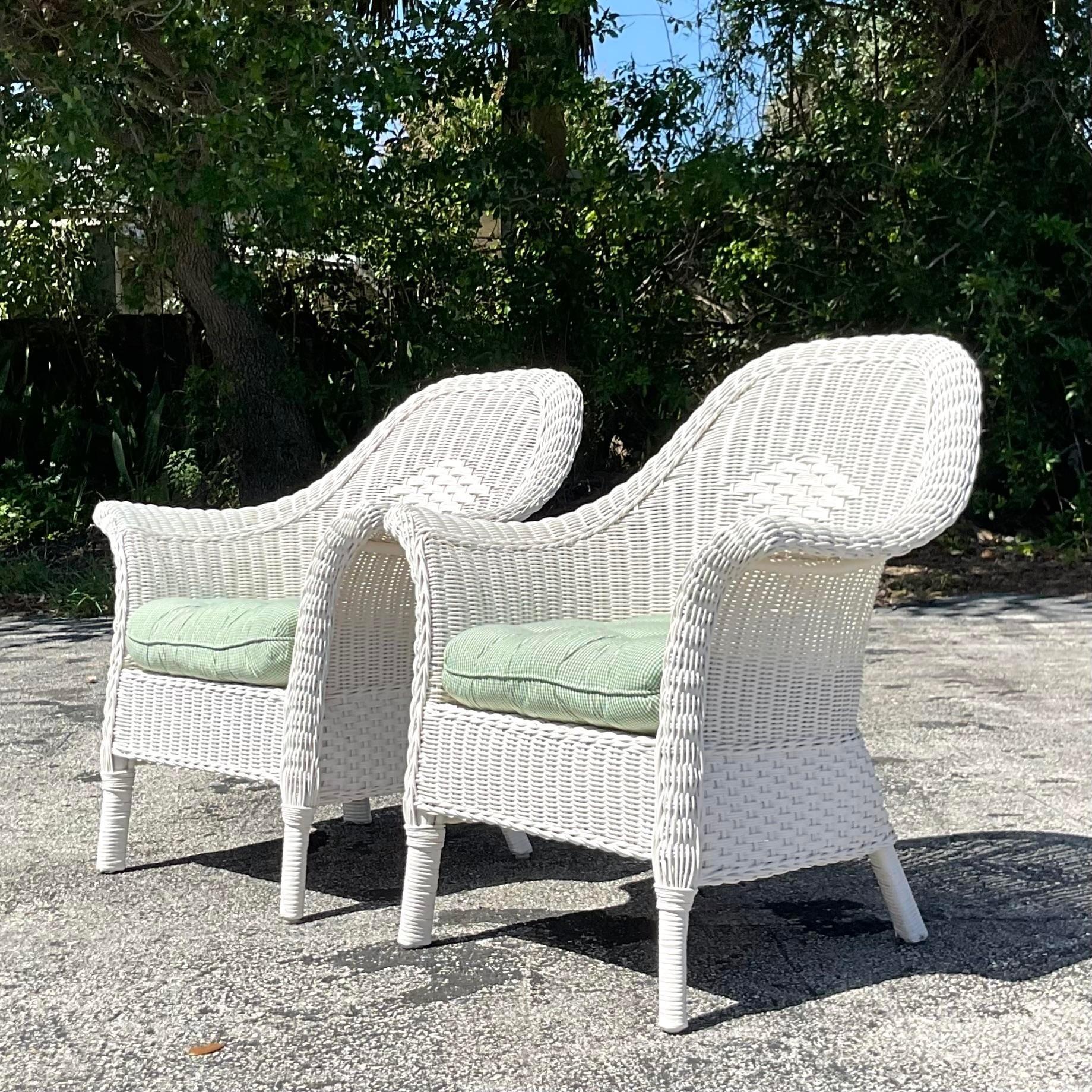 Vintage Coastal Palecek Diamond Weave Lounge Chairs - a Pair 1