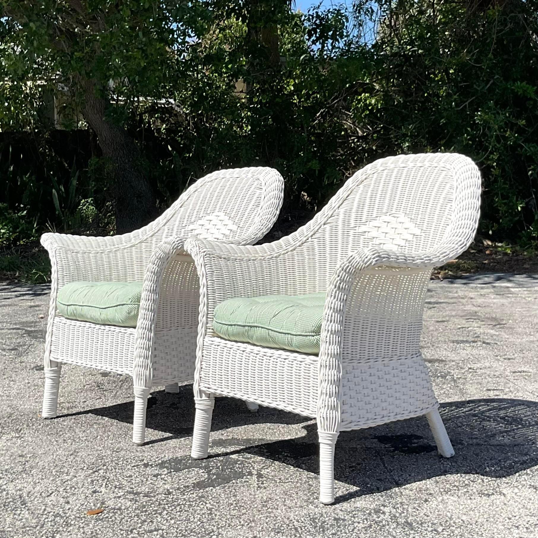 Vintage Coastal Palecek Diamond Weave Lounge Chairs - a Pair 2