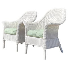 Vintage Coastal Palecek Diamond Weave Lounge Chairs - a Pair