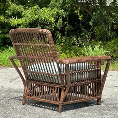 Vintage Coastal Palecek President's Stick Rattan Lounge Chair