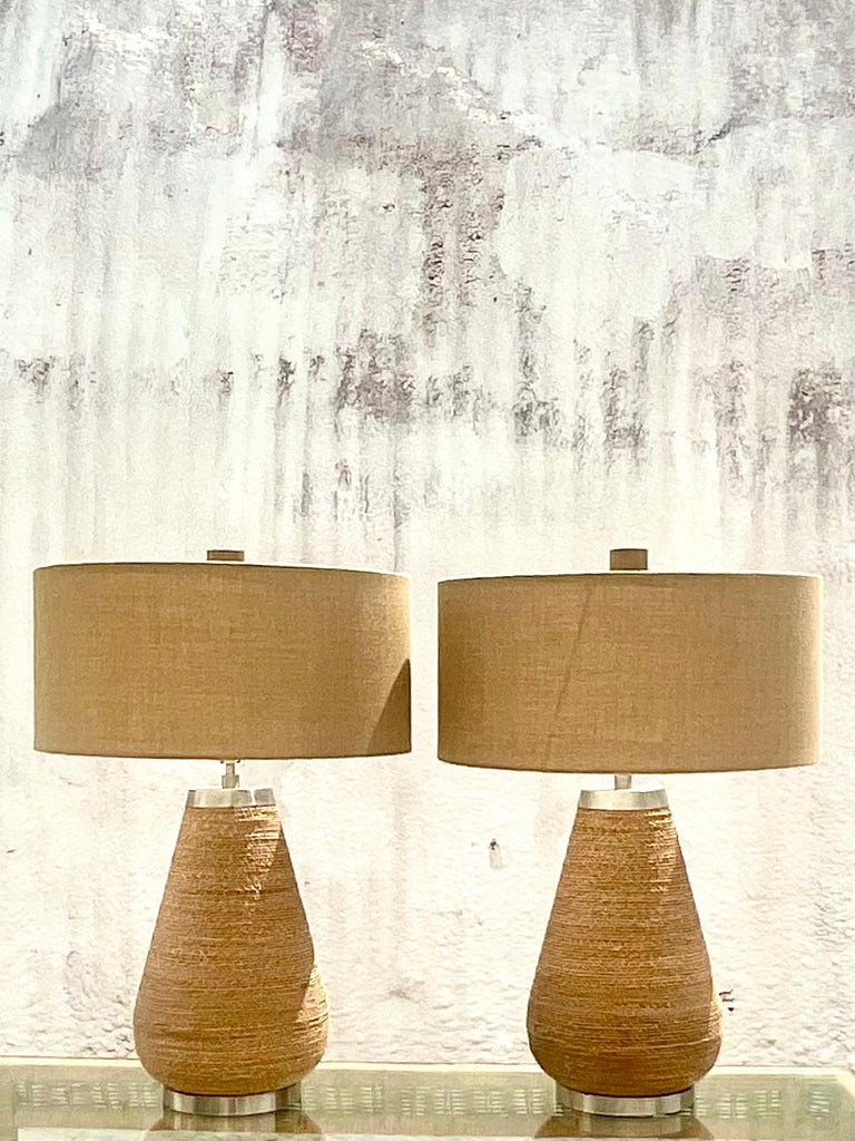 Vintage Coastal Palecek Twisted Raffia Table Lamps, a Pair at 1stDibs