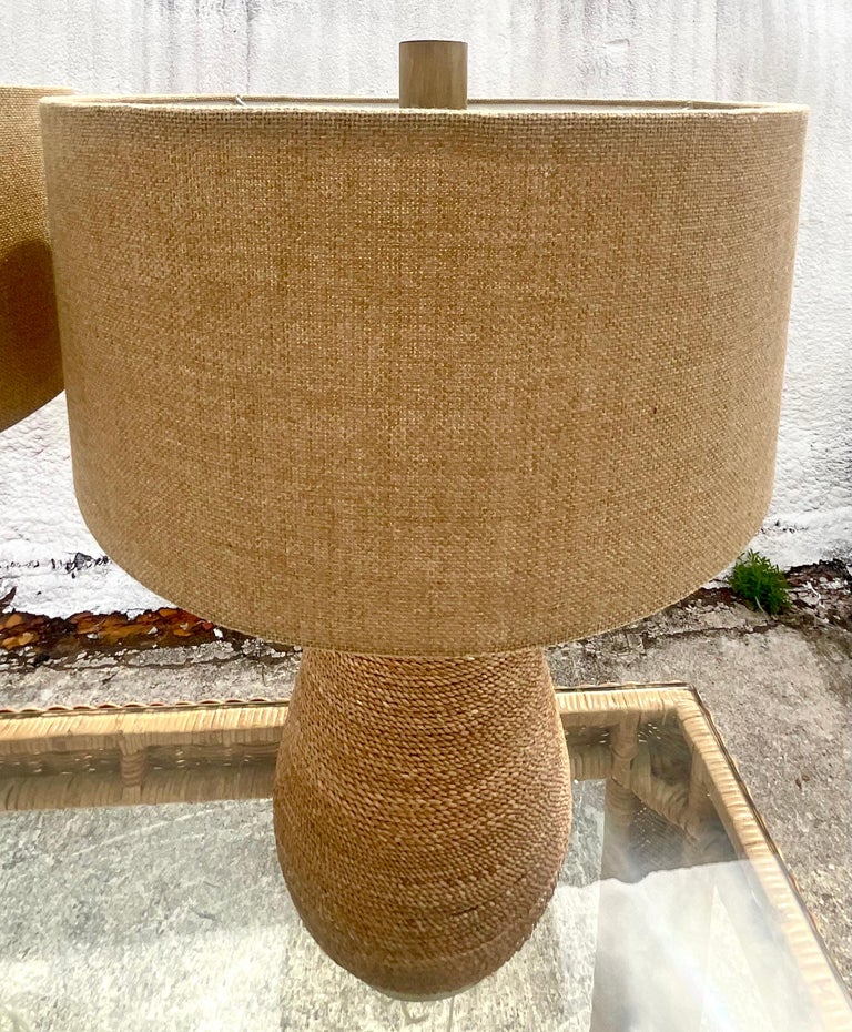 Vintage Coastal Palecek Twisted Raffia Table Lamps, a Pair at 1stDibs