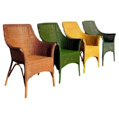 Vintage Coastal Palecek Woven Rattan Dining Chairs - Set of Four