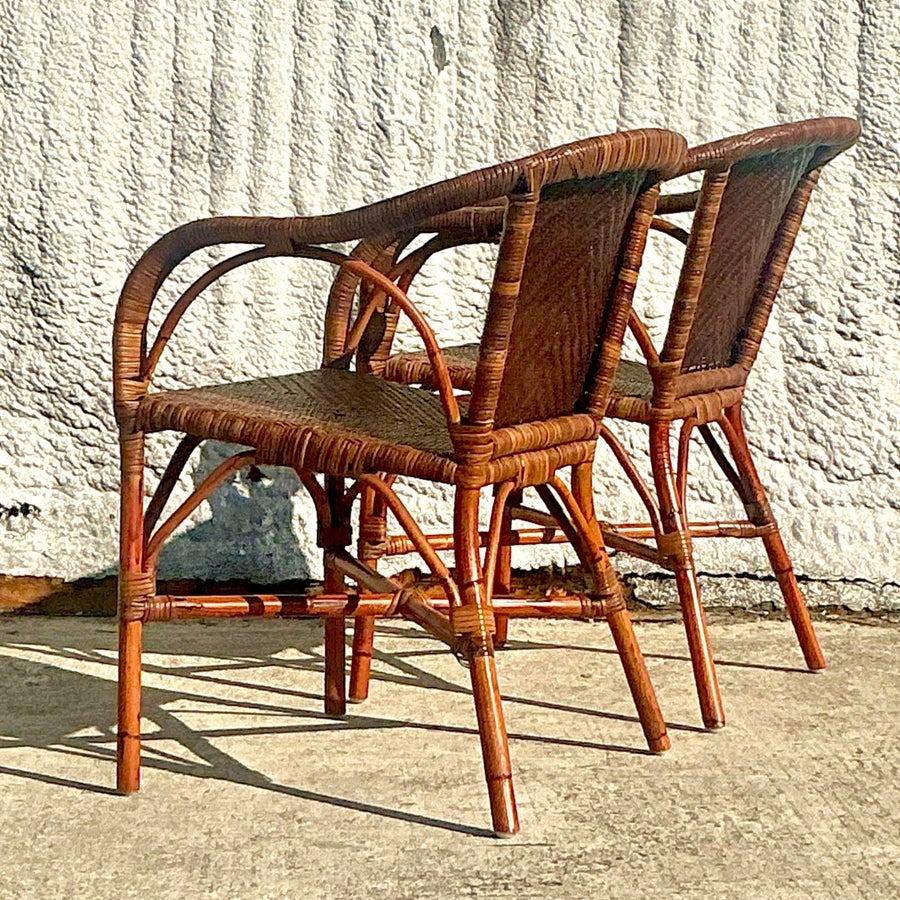 Vintage Coastal Palecek Woven Rattan Lounge Chairs - a Pair For Sale 2