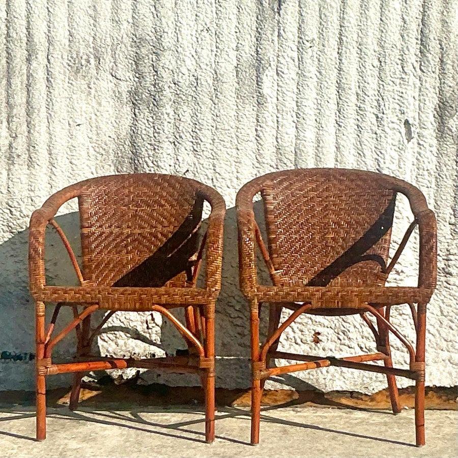Vintage Coastal Palecek Woven Rattan Lounge Chairs - a Pair For Sale 3