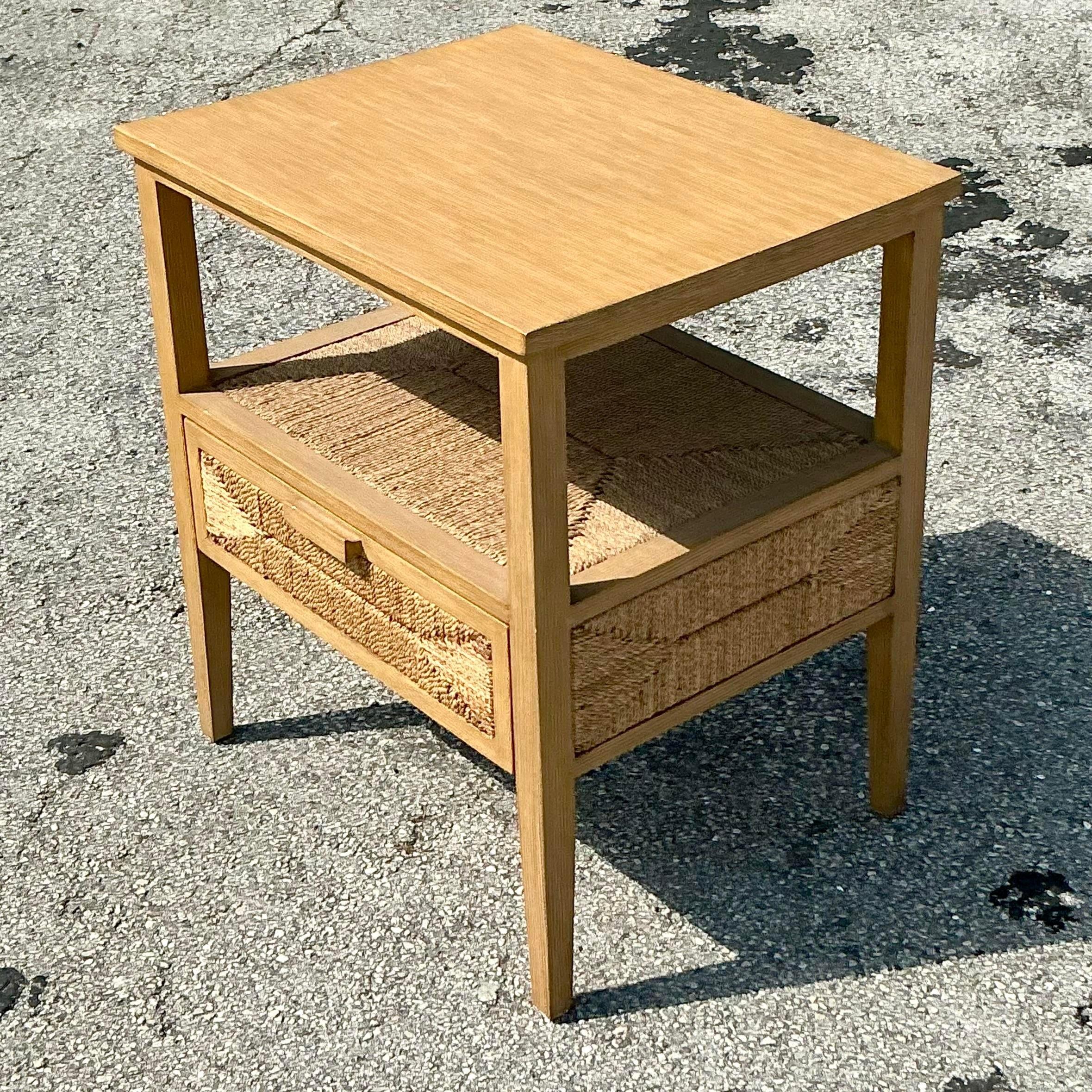 Philippine Vintage Coastal Palecek Wrapped Jute Nightstand For Sale