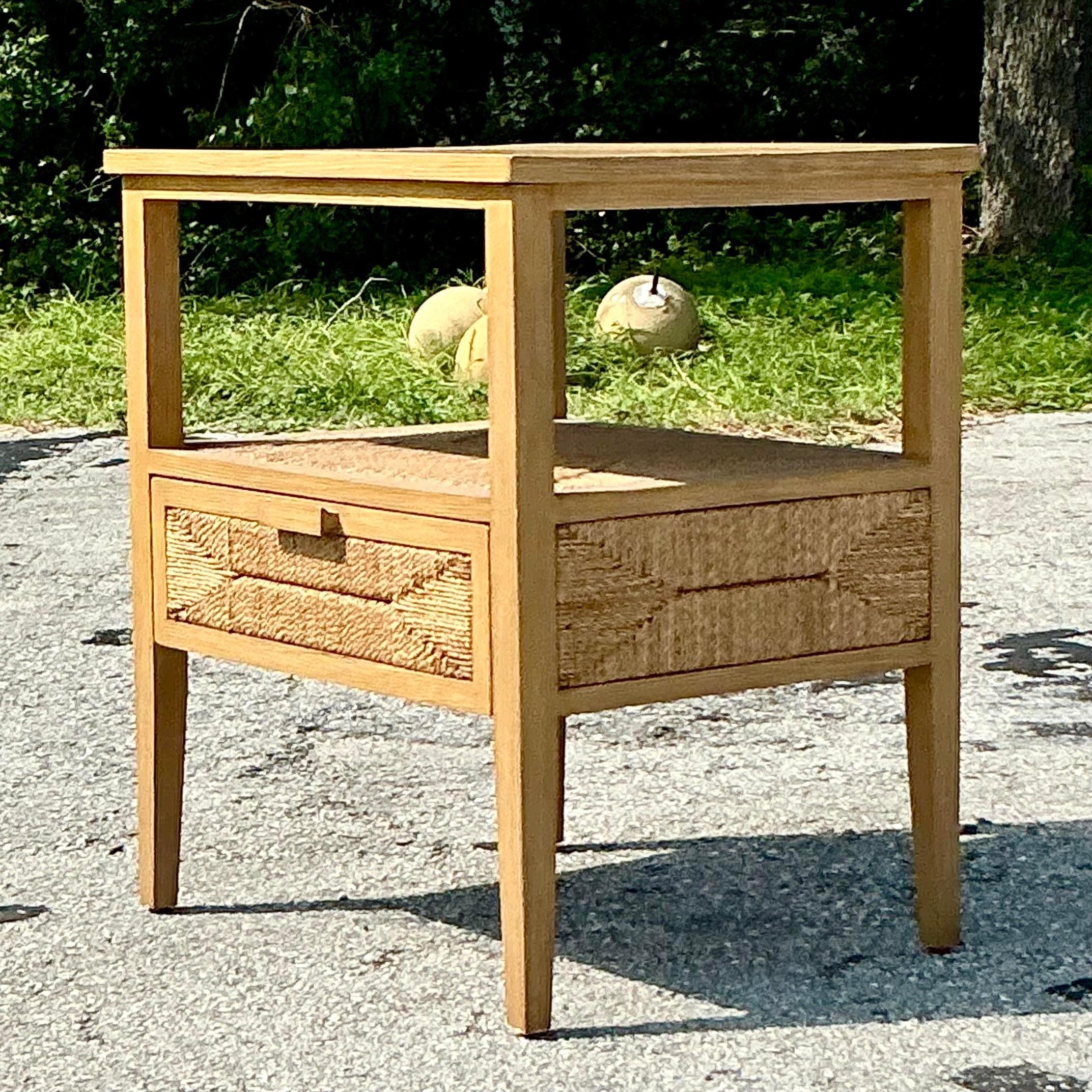 Vintage Coastal Palecek Wrapped Jute Nightstand In Good Condition For Sale In west palm beach, FL