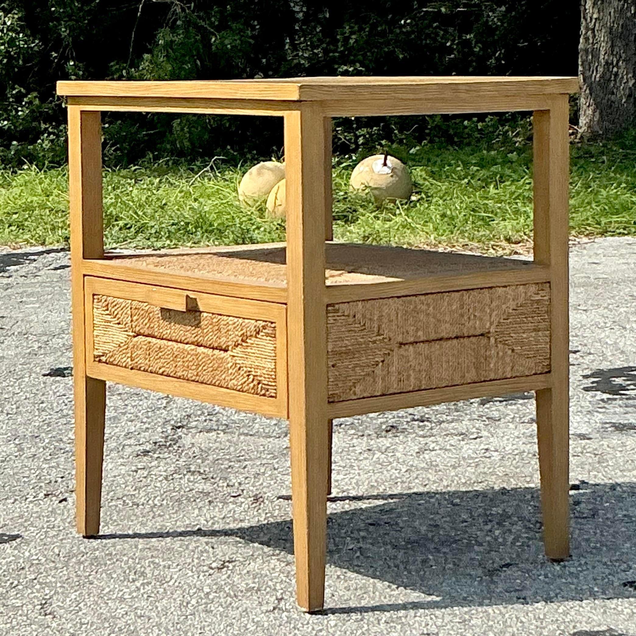 Vintage Coastal Palecek Wrapped Jute Nightstand For Sale 1