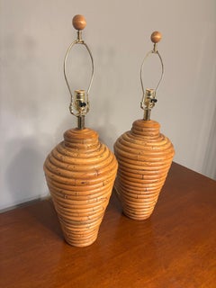 Vintage Coastal Palm Beach Bamboo Table Lamps, a Pair.