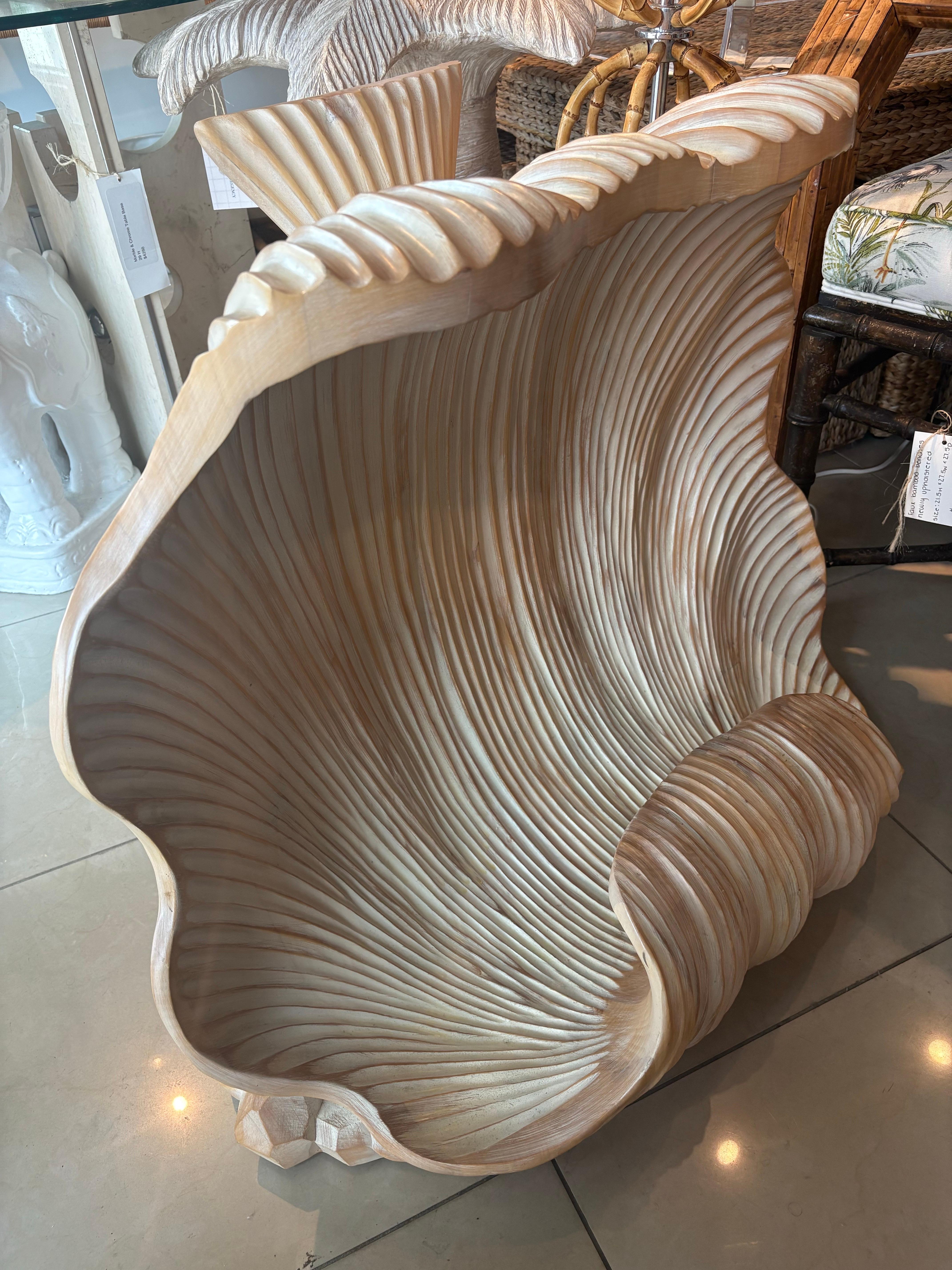 Vintage Coastal Palm Beach Carved Wood Scalloped Clam Shell Console Table Base For Sale 5