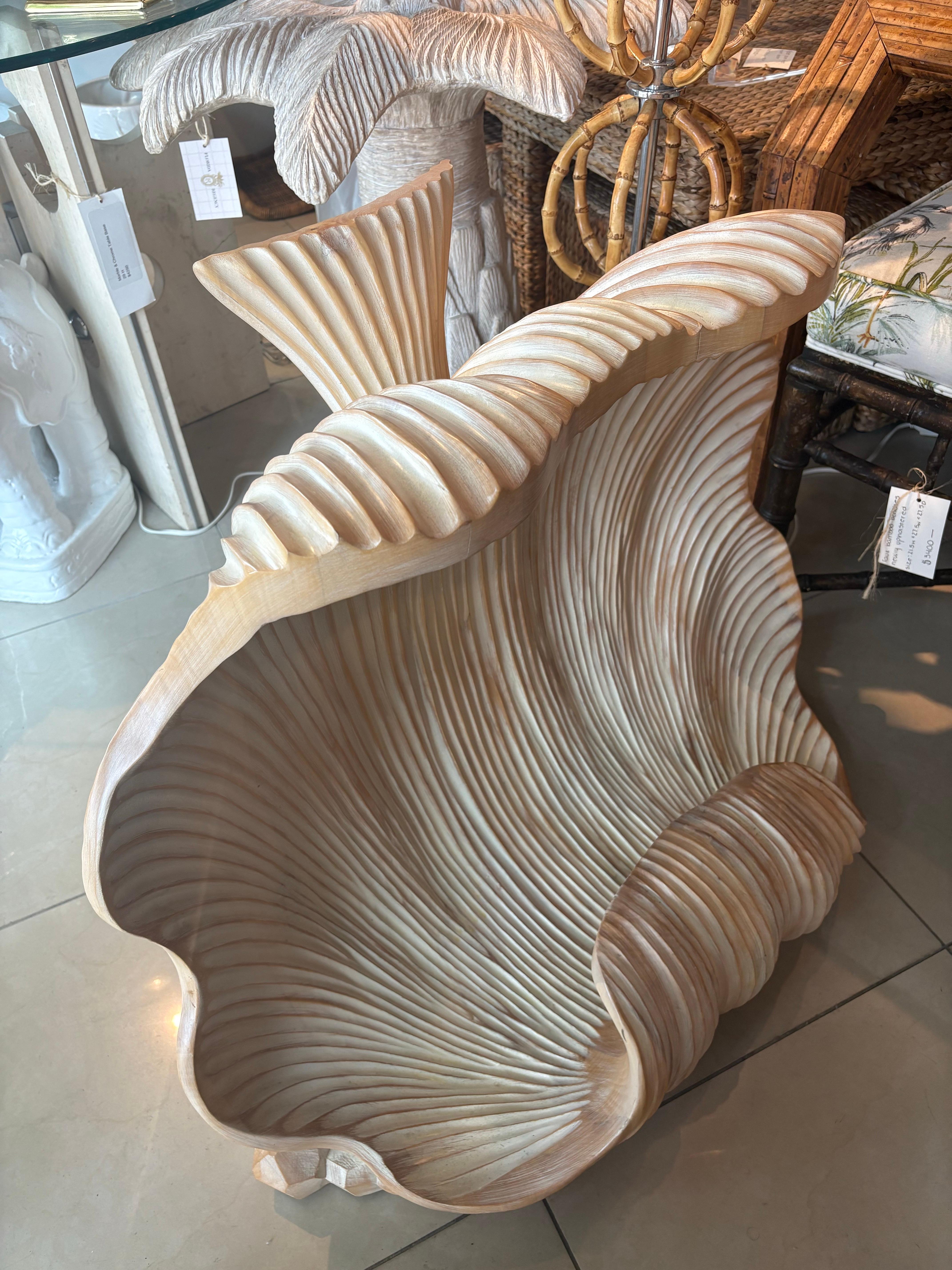 Vintage Coastal Palm Beach Carved Wood Scalloped Clam Shell Console Table Base For Sale 6