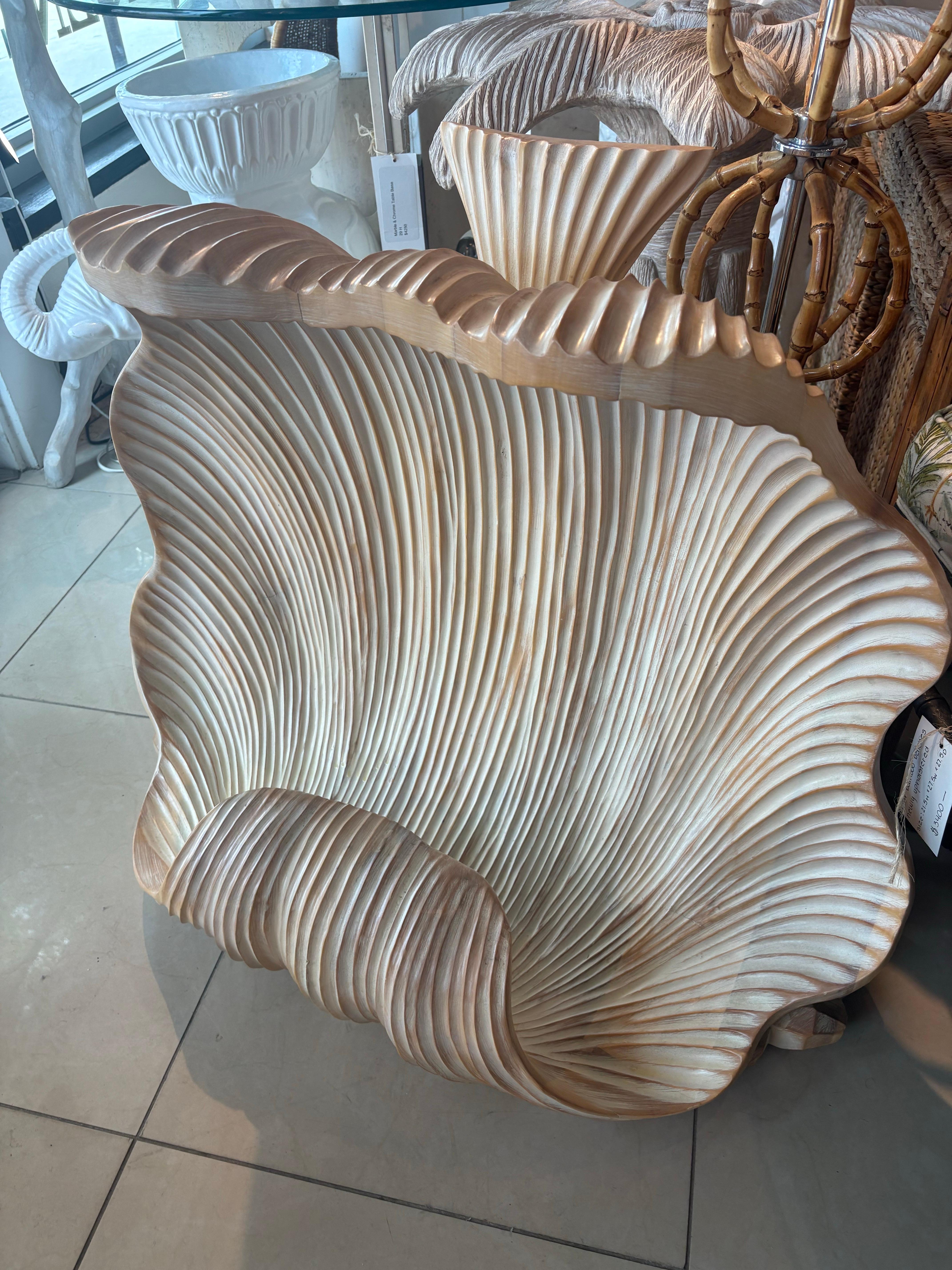 Vintage Coastal Palm Beach Carved Wood Scalloped Clam Shell Console Table Base For Sale 7