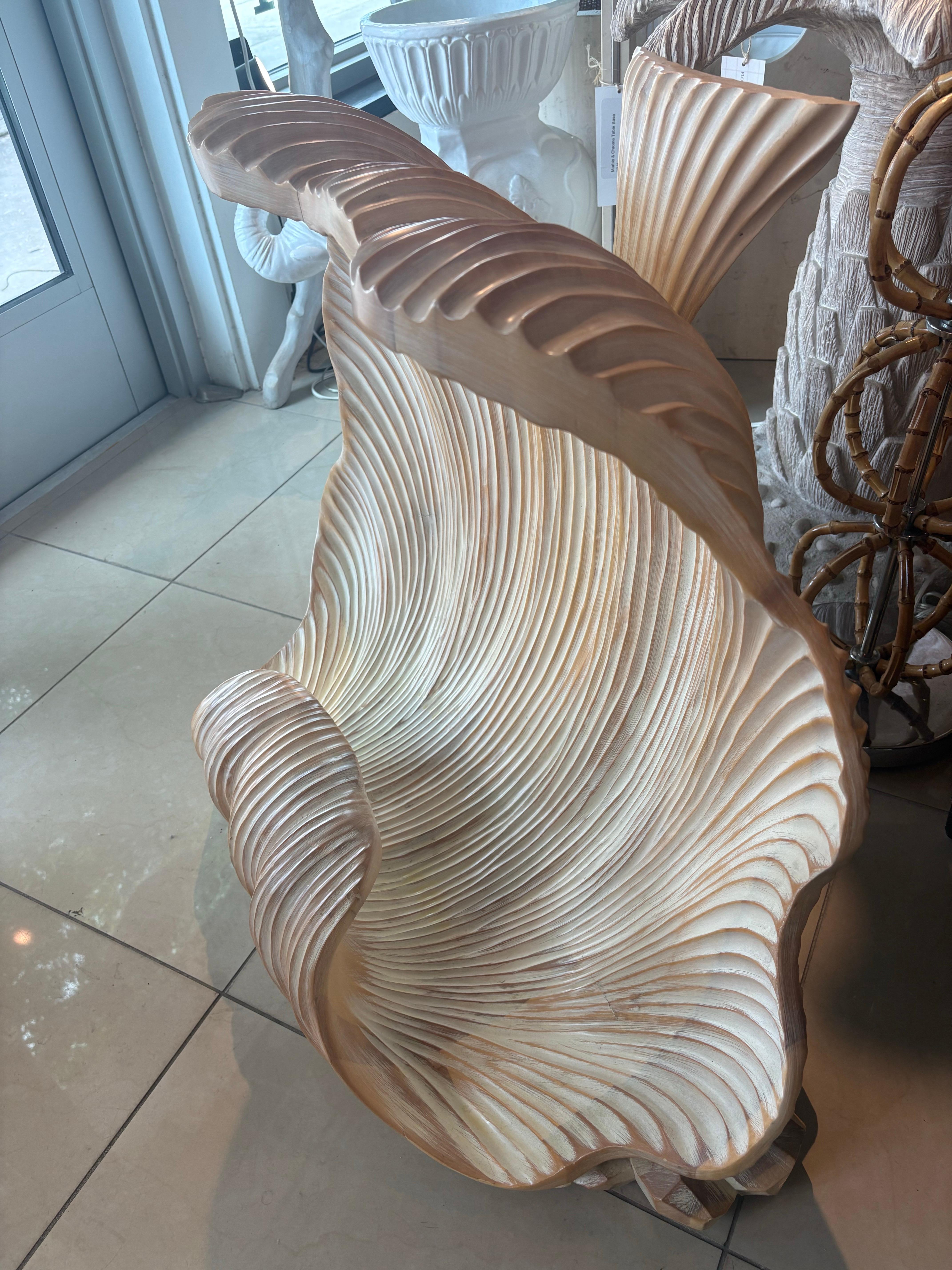 American Vintage Coastal Palm Beach Carved Wood Scalloped Clam Shell Console Table Base For Sale