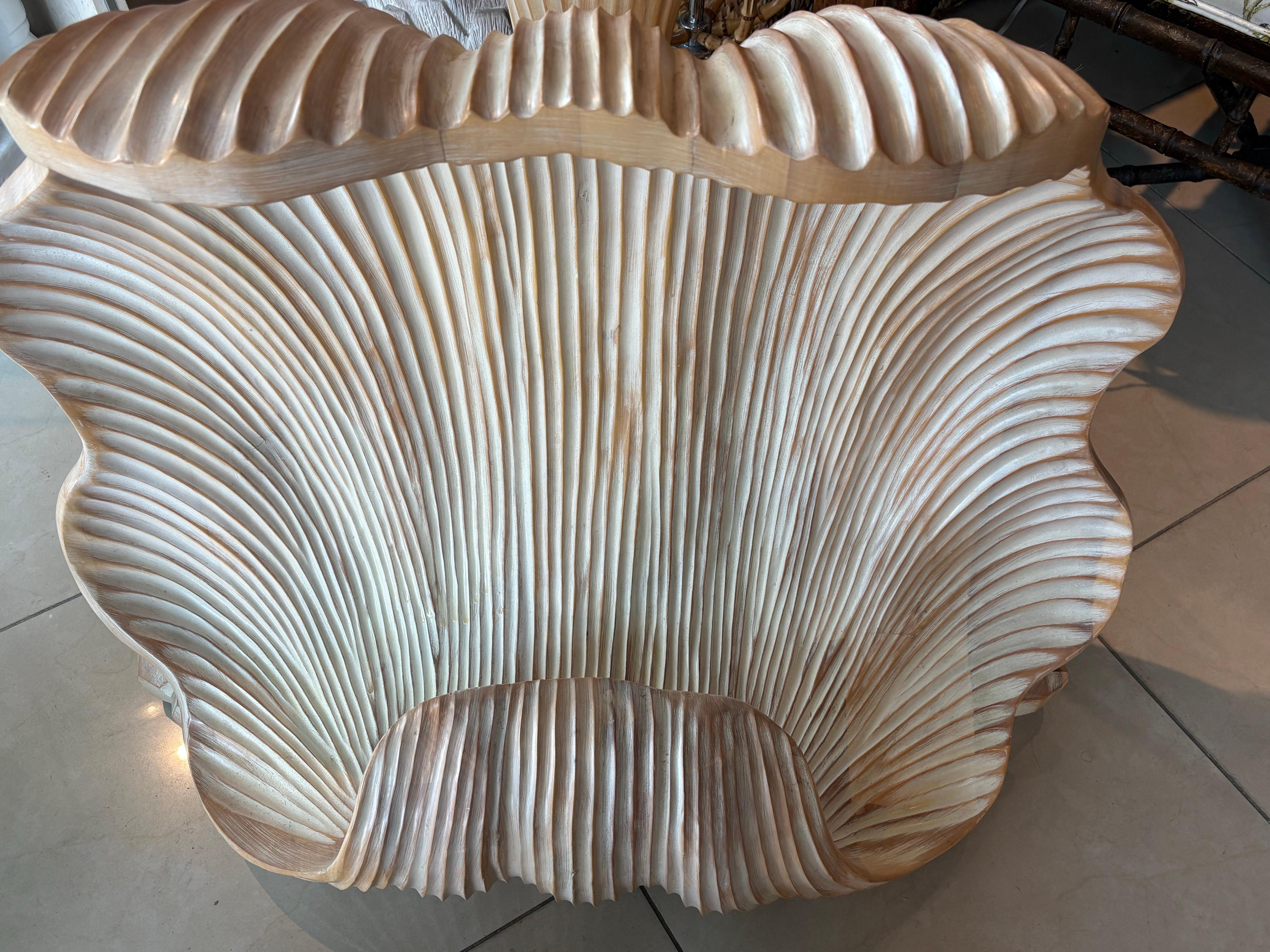 Late 20th Century Vintage Coastal Palm Beach Carved Wood Scalloped Clam Shell Console Table Base For Sale