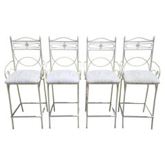 Lot de 4 tabourets de bar vintage en métal peint, style « Coastal Palm Beach Regency »