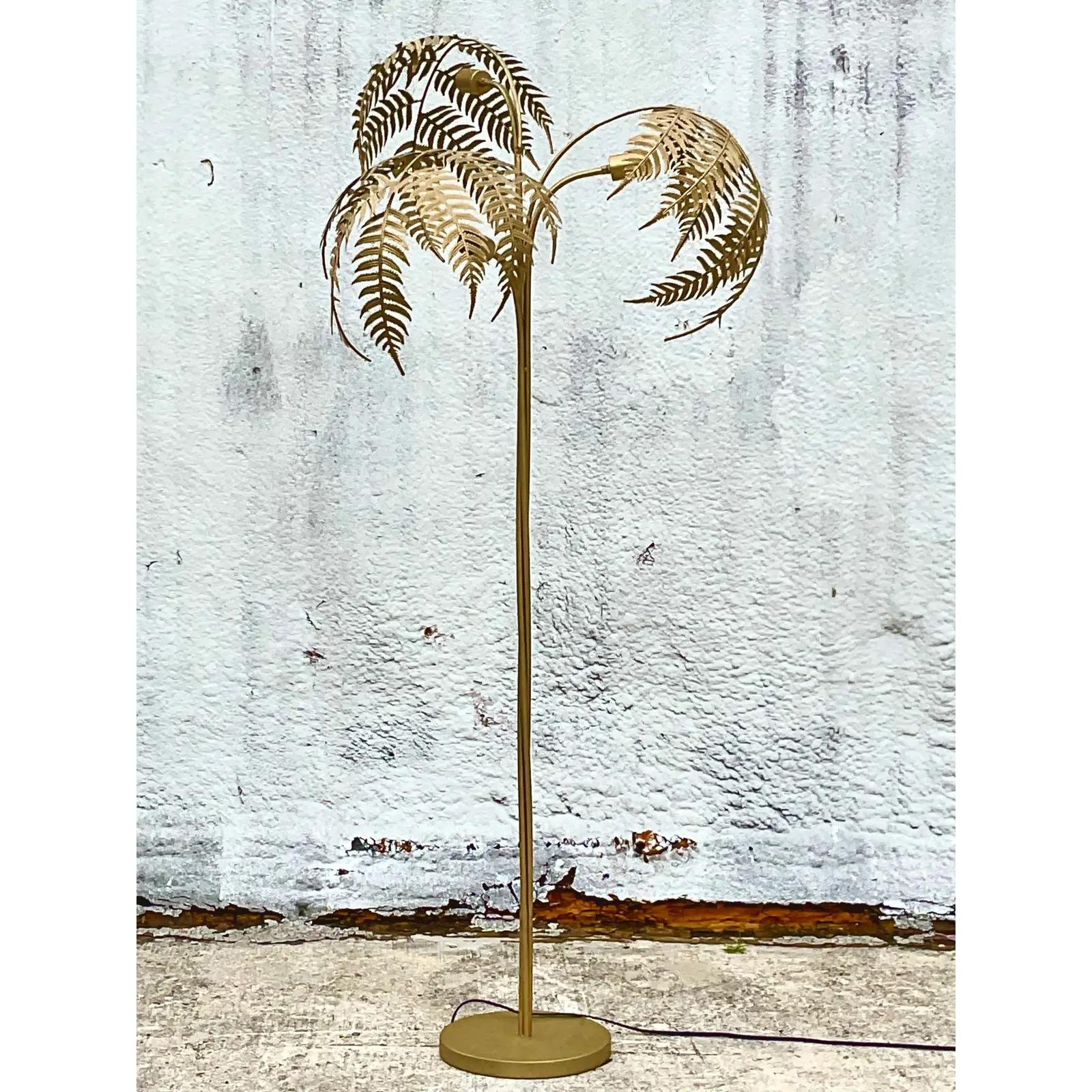 North American Vintage Coastal Palm Frond Floor Lamp