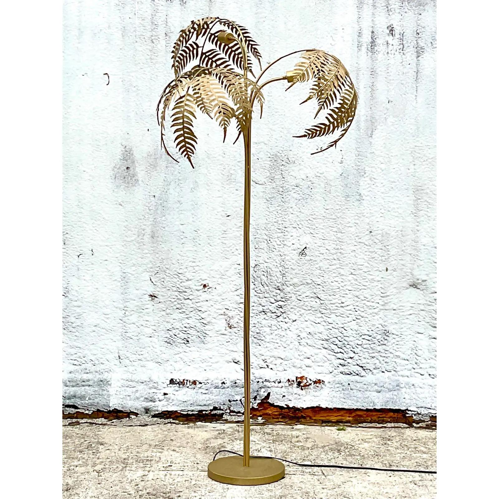 20th Century Vintage Coastal Palm Frond Floor Lamp