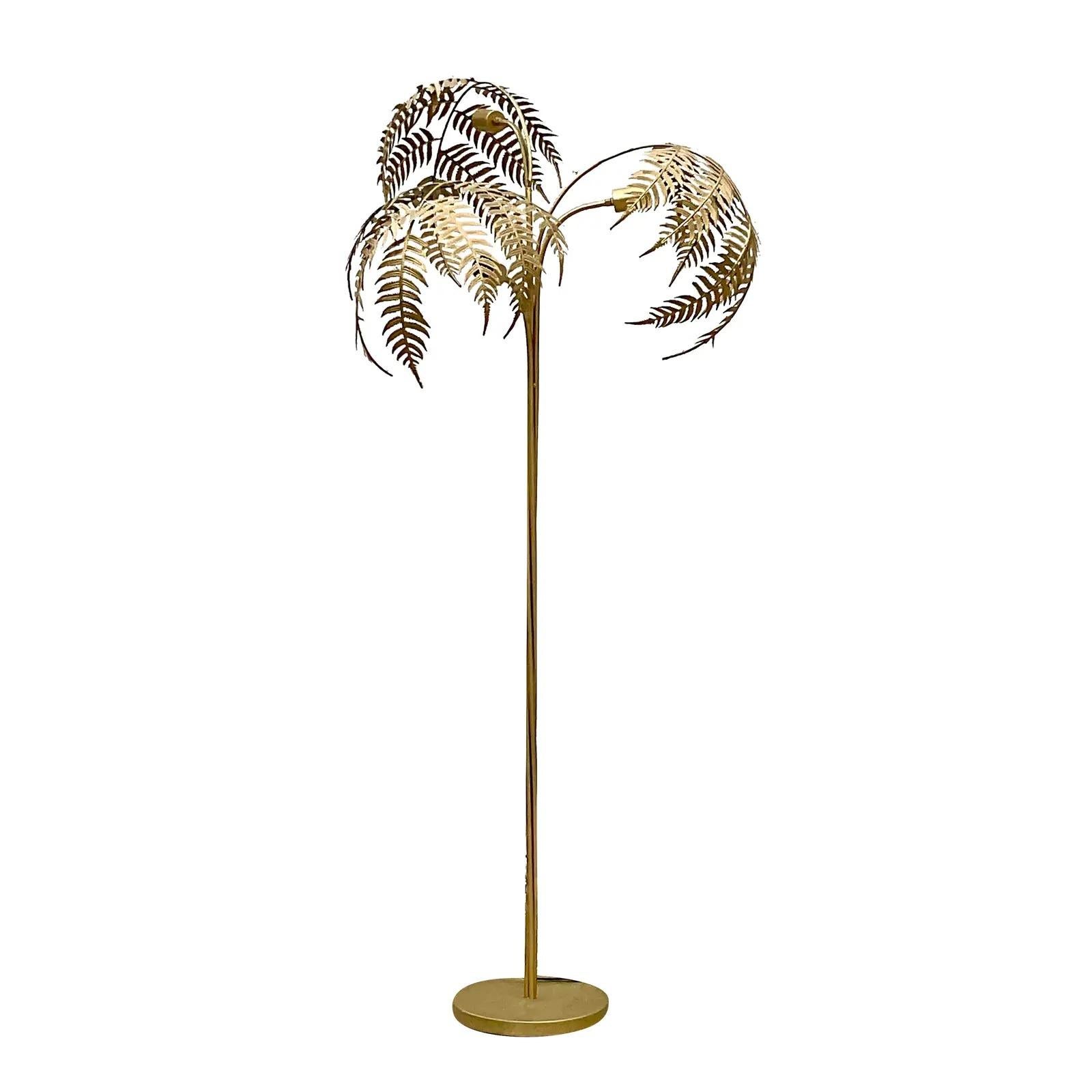 Gold Vintage Coastal Palm Frond Floor Lamp