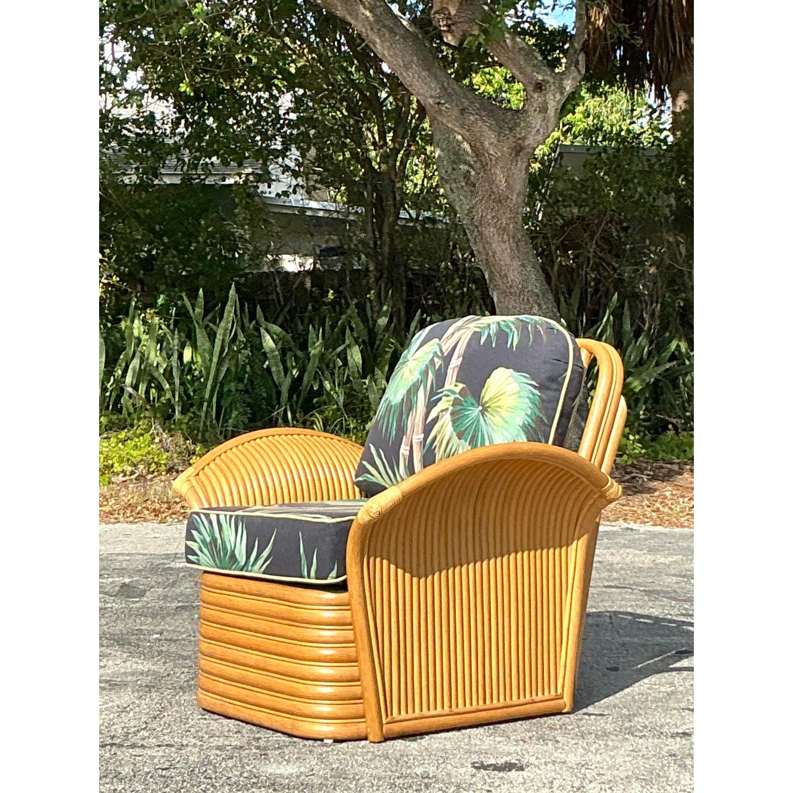 Chaise vintage à imprimé palmier côtier en vente 3