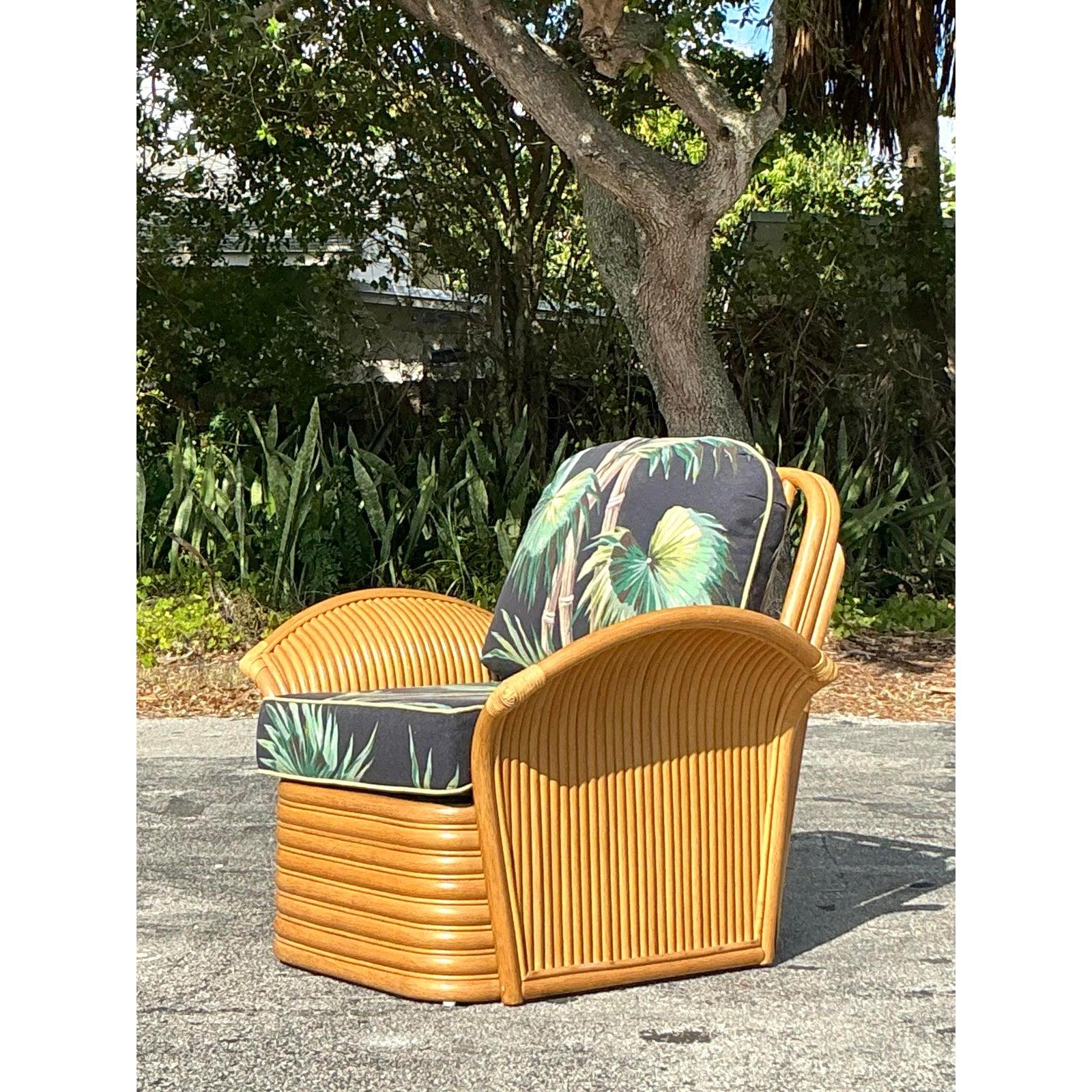 Chaise vintage à imprimé palmier côtier en vente 5