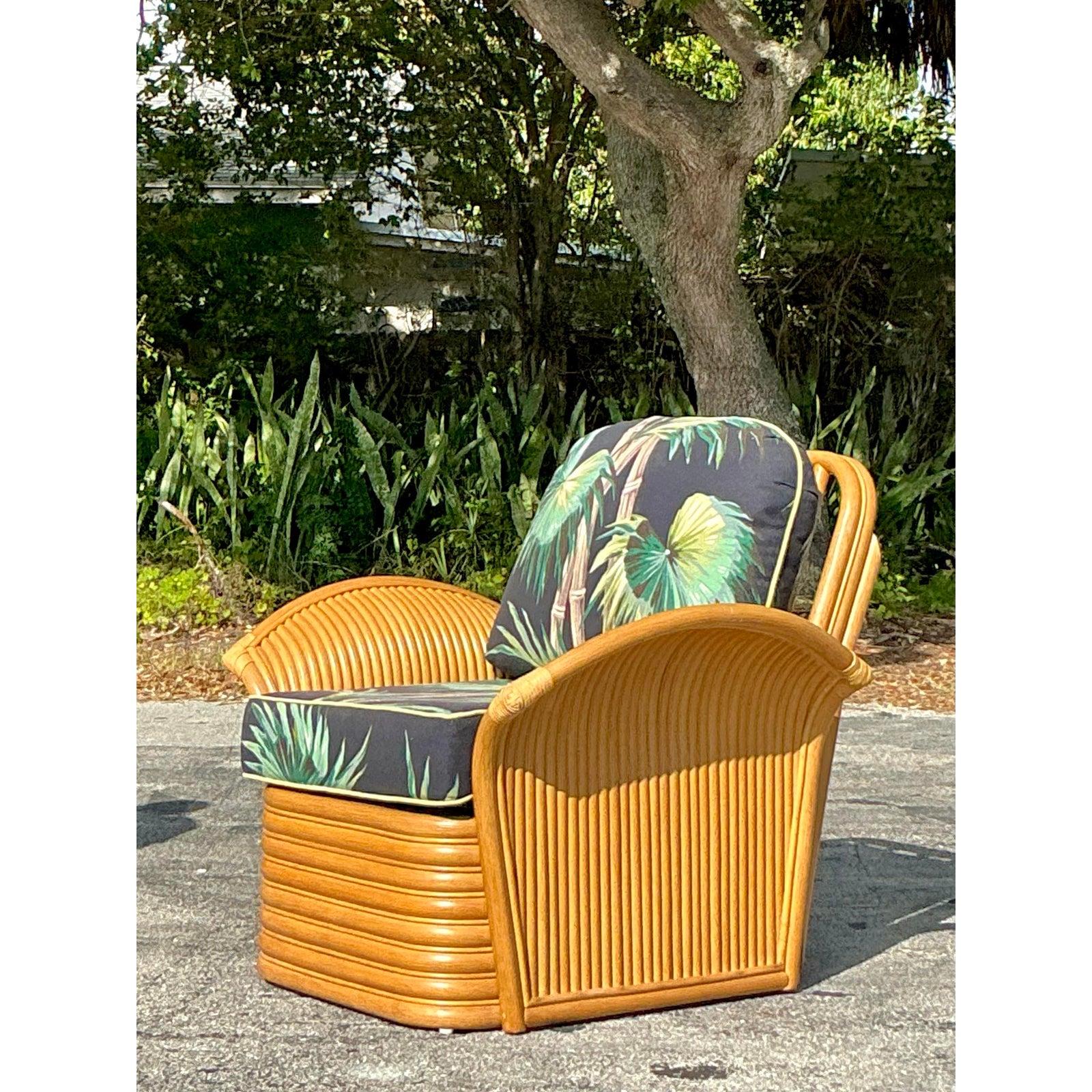 Tissu Chaise vintage à imprimé palmier côtier en vente