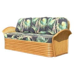 Vintage Coastal Palm Print Rattan Sofa