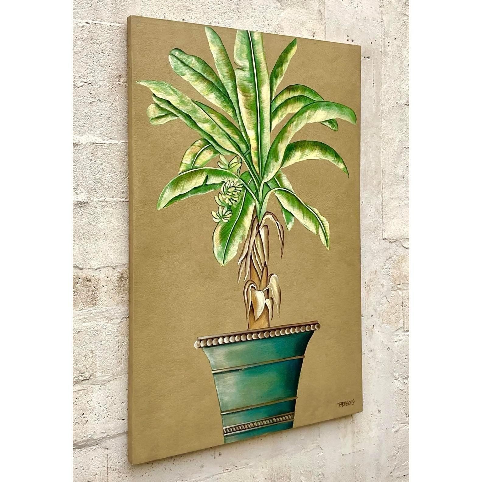 20th Century Vintage Coastal Palm Tree Original Oil on Canvas For Sale