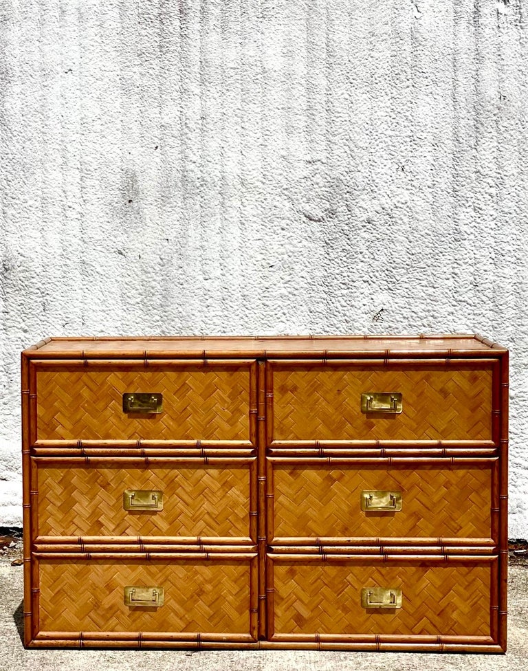 Split Reed Vintage Coastal Parquet Split Reed Dresser For Sale at 1stDibs