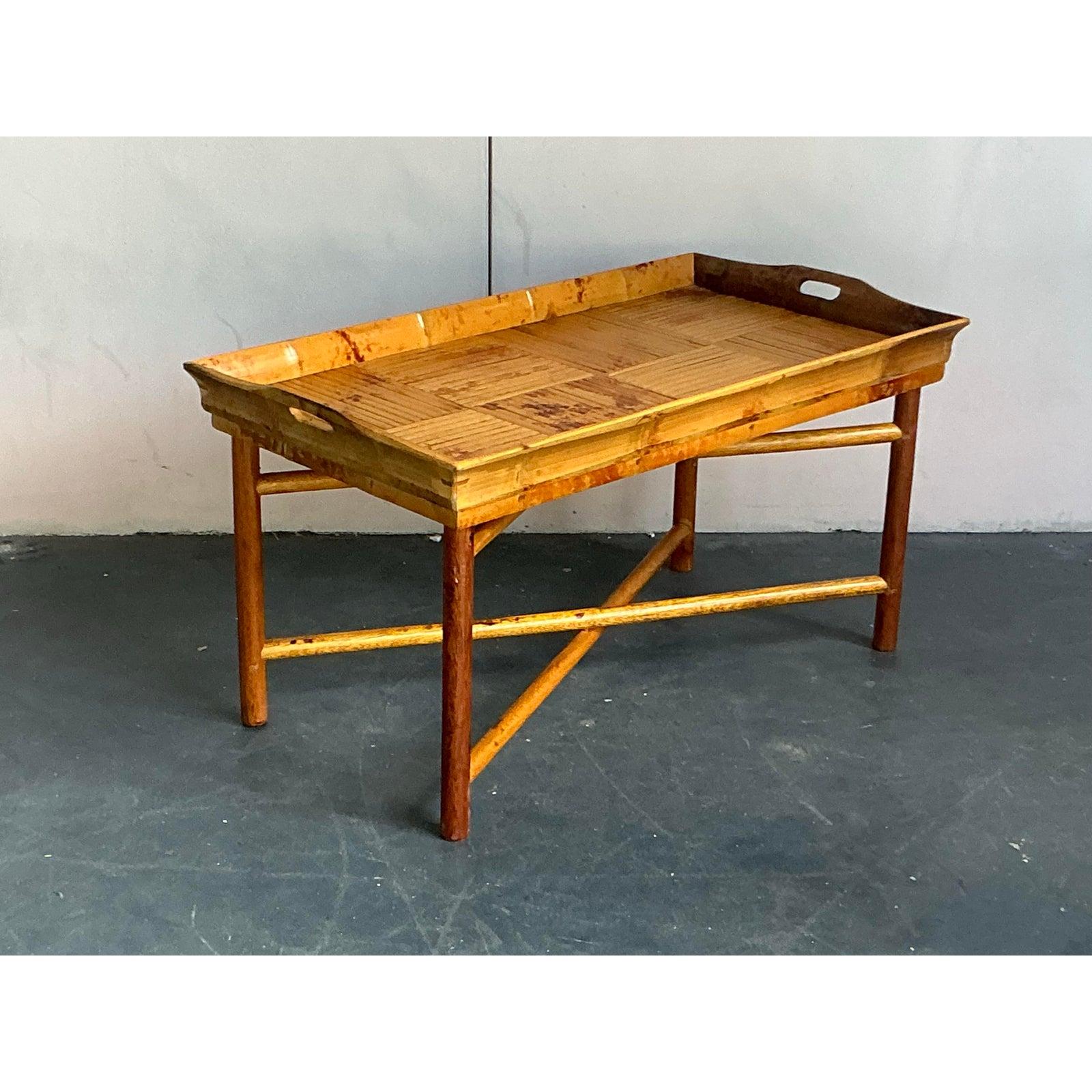 Vintage Coastal Patch Work Reed Couchtisch (Kampagne) im Angebot
