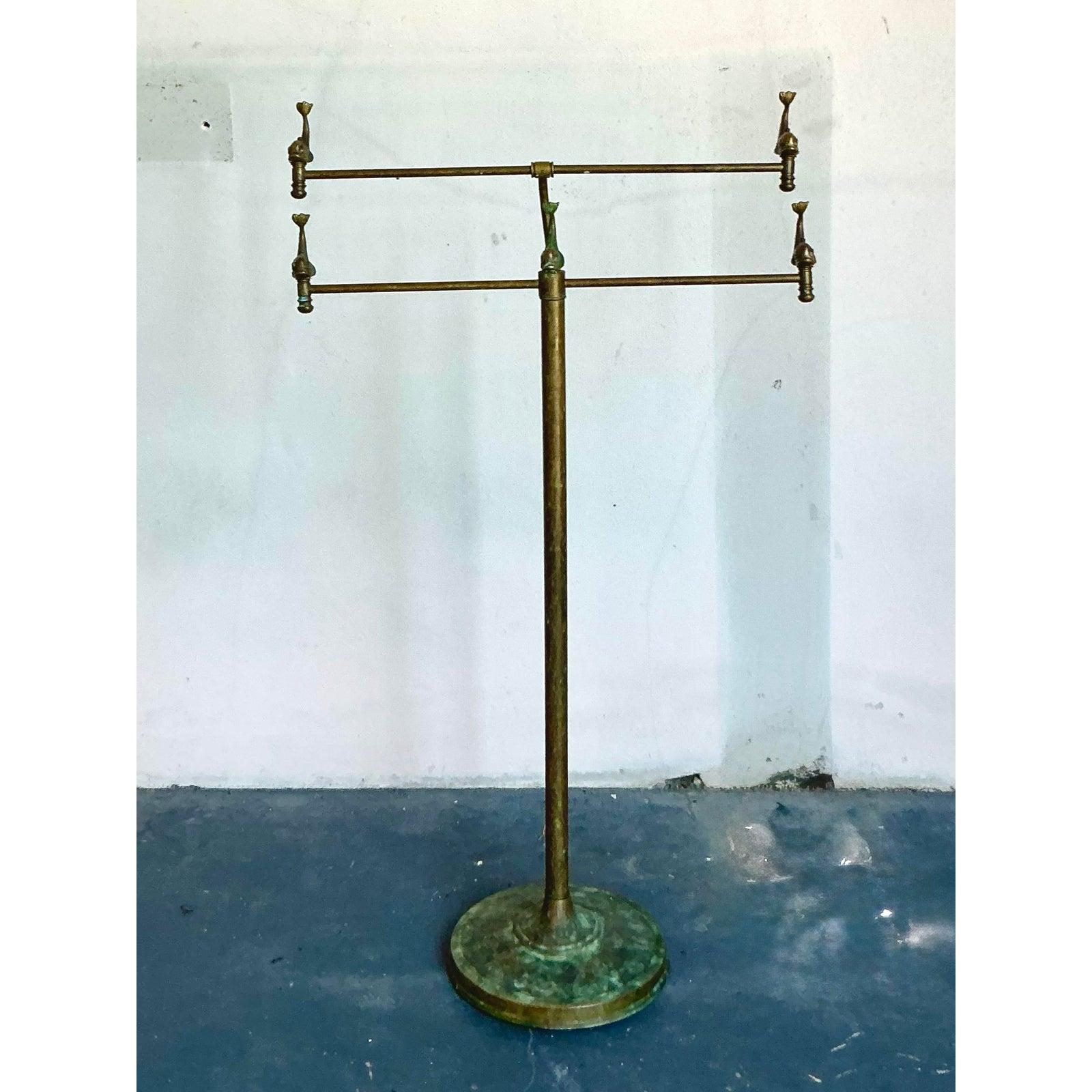 Hollywood Regency Vintage Coastal Patinated Brass Koi Towel Bar For Sale