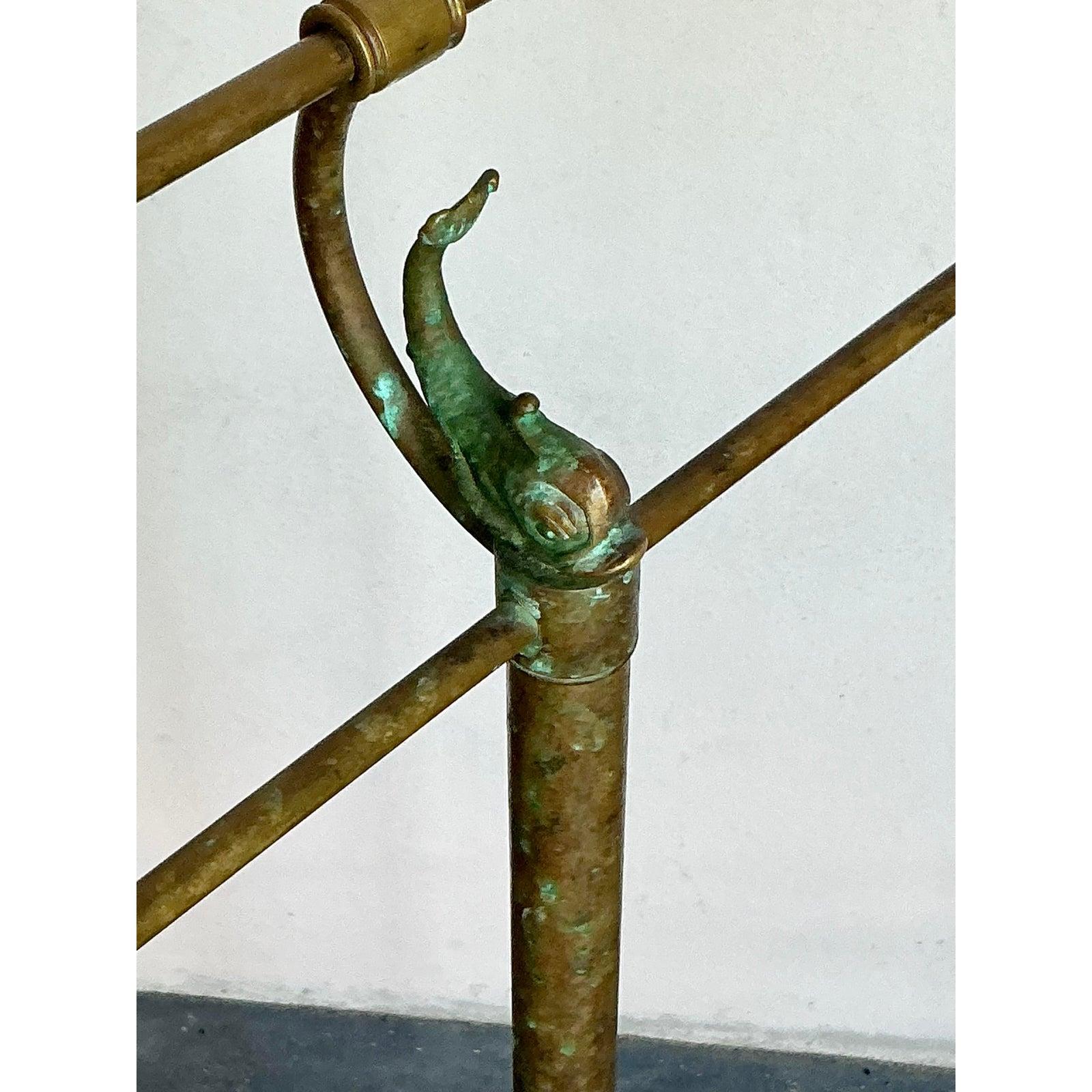 American Vintage Coastal Patinated Brass Koi Towel Bar For Sale