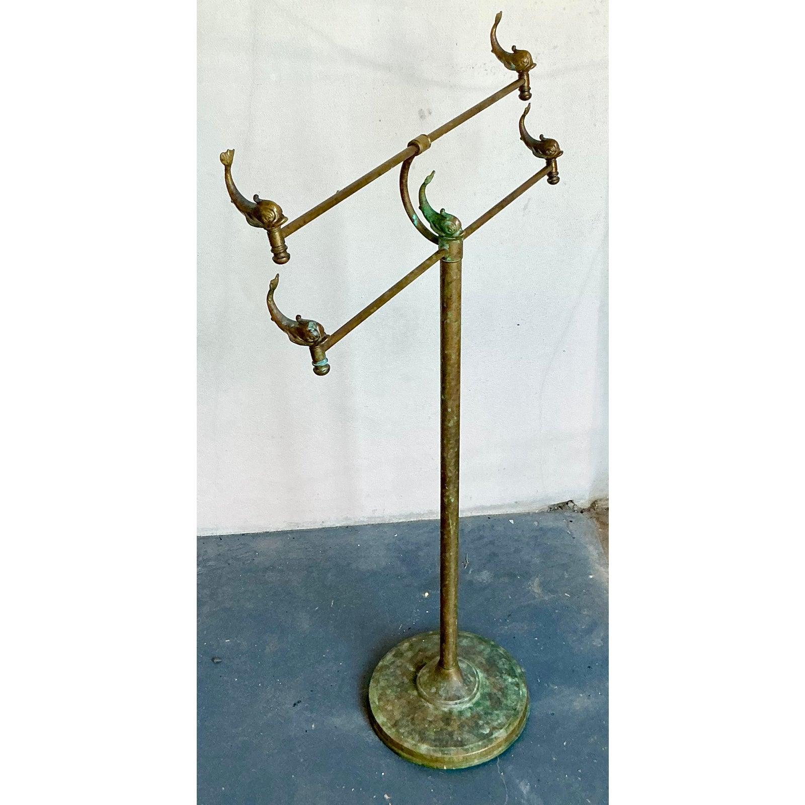 20th Century Vintage Coastal Patinated Brass Koi Towel Bar For Sale