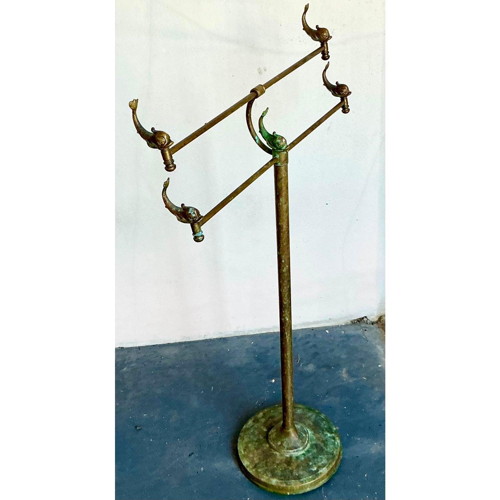 Vintage Coastal Patinated Brass Koi Towel Bar For Sale 1