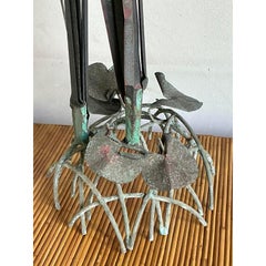 Vintage Coastal Patinated Bronze Cattail Sculpture