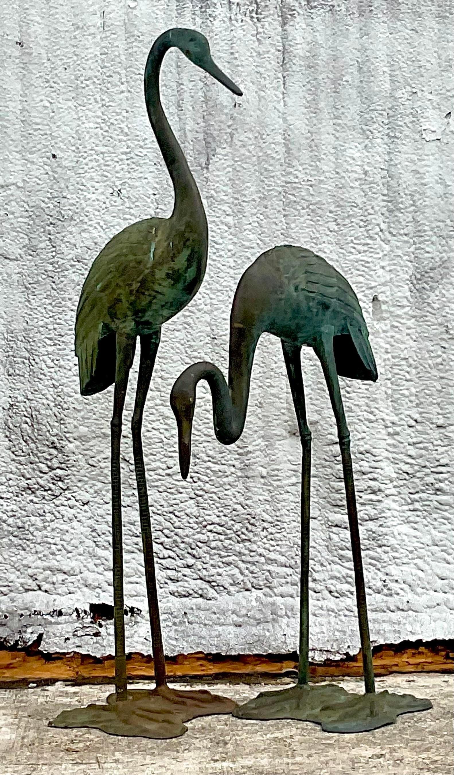 Vintage Coastal Herons aus patinierter Bronze am Meer - 2er-Set (amerikanisch) im Angebot