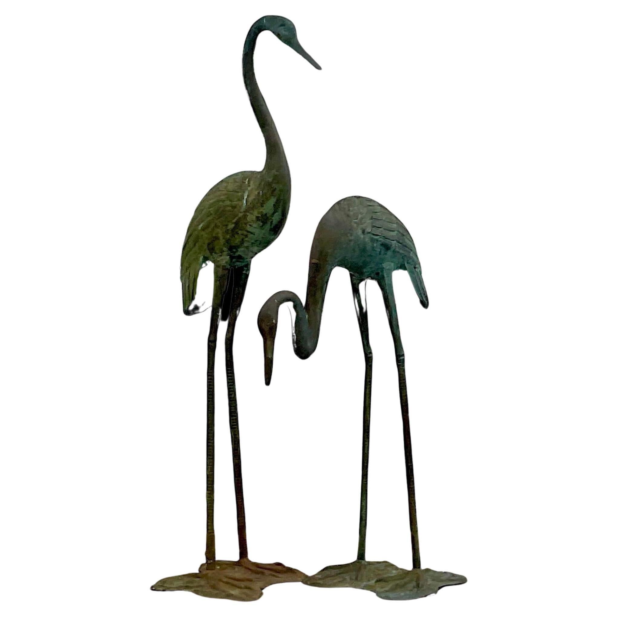 Vintage Coastal Patinated Bronze Herons - Set of 2 For Sale