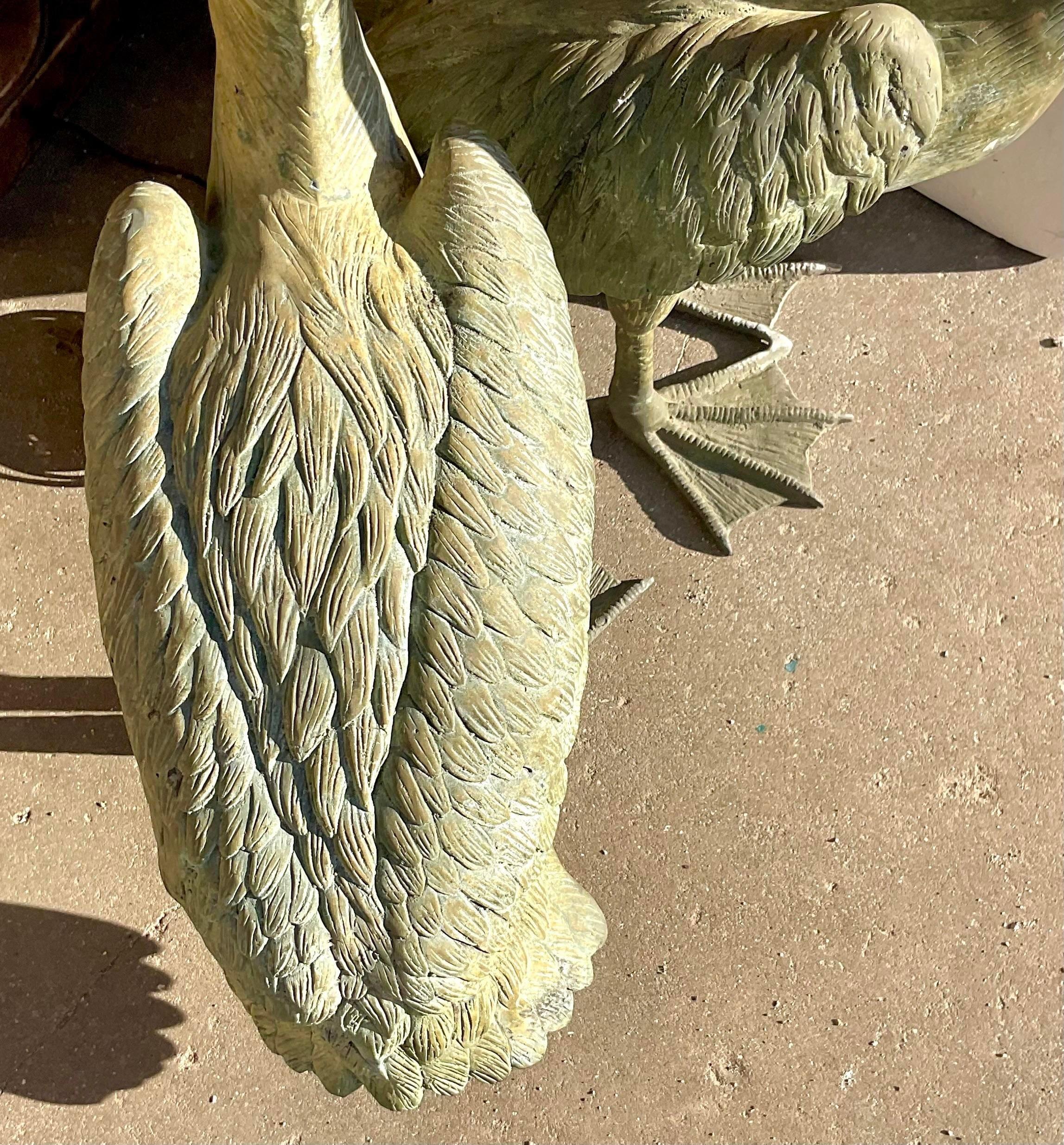 Vintage Coastal Patinated Bronze Pelicans - Set of 2 In Good Condition In west palm beach, FL