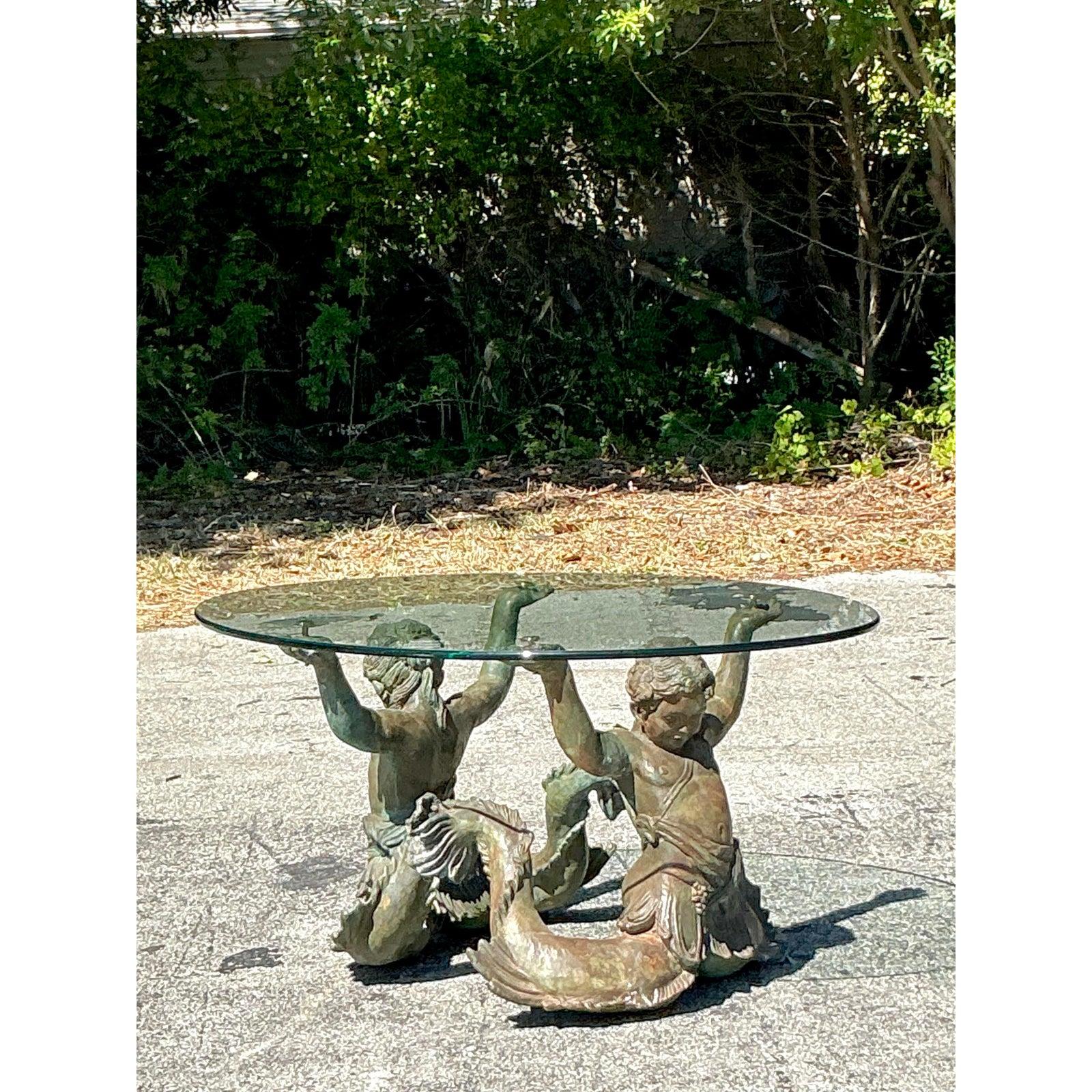 Table basse Putti De Mare vintage en bronze patiné côtier Bon état - En vente à west palm beach, FL